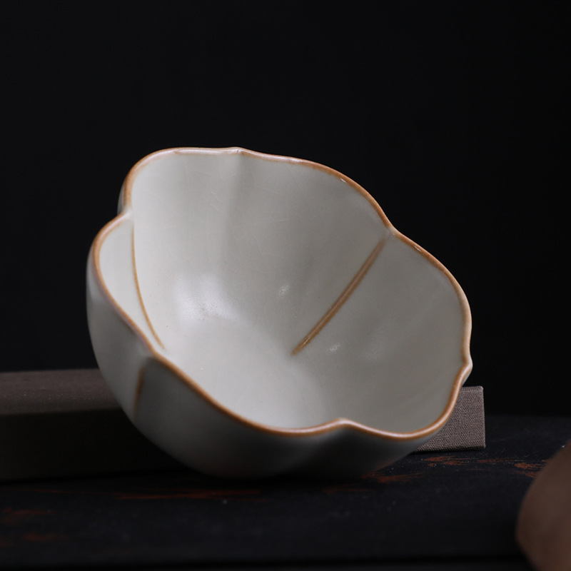 米黄汝窑主人杯个人专用功夫单杯开片可养喝茶杯盏小号陶瓷品茗杯