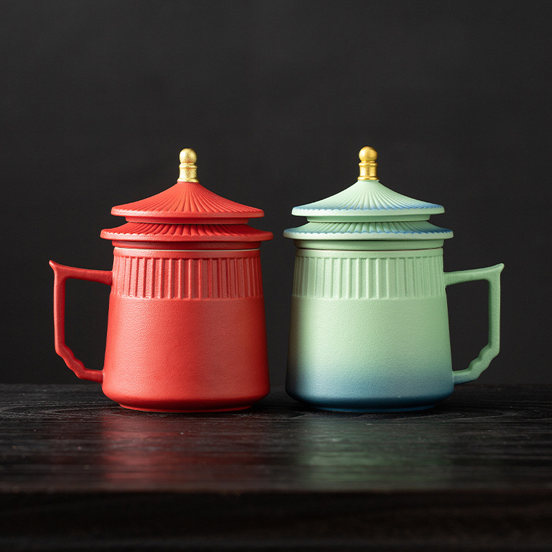 茶水分离杯陶瓷泡茶办公杯子大容量过滤个人专用故宫商务礼品套装